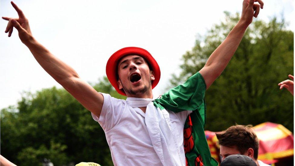 Wales fans in Cardiff fanzone