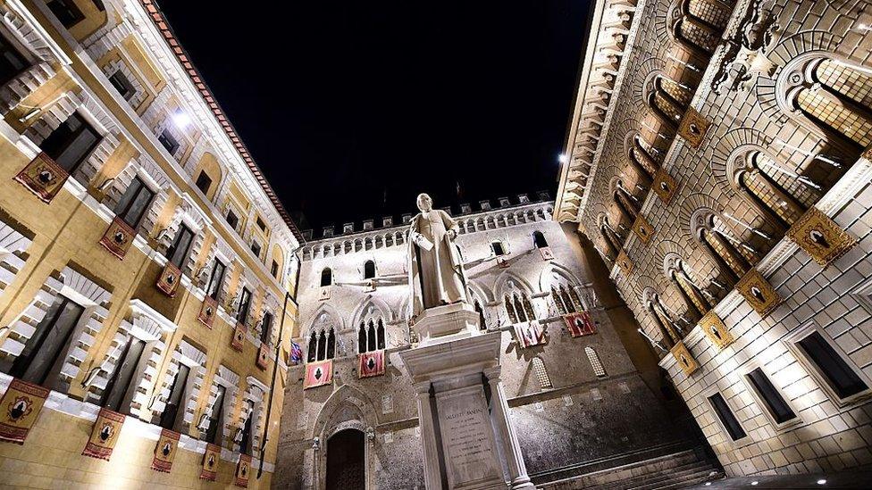 Headquarters of Monte Dei Paschi di Siena bank, in Siena, Italy