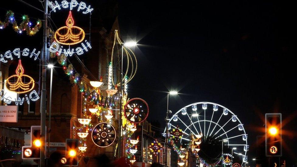 People attend Diwali celebrations on the Golden Mile in Leicester