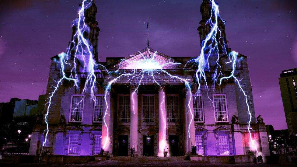 Lightning bolts on Leeds Civic Hall