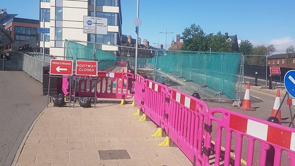 The view along Railway Drive in Wolverhampton where the Midland Metro line is being extended