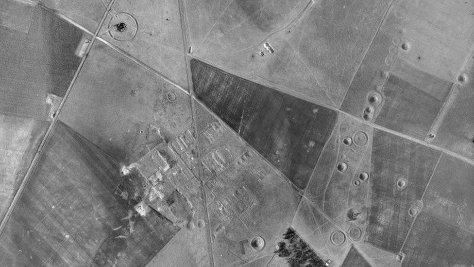 An aerial picture of Stonehenge in Wiltshire, taken on Christmas Eve 1943