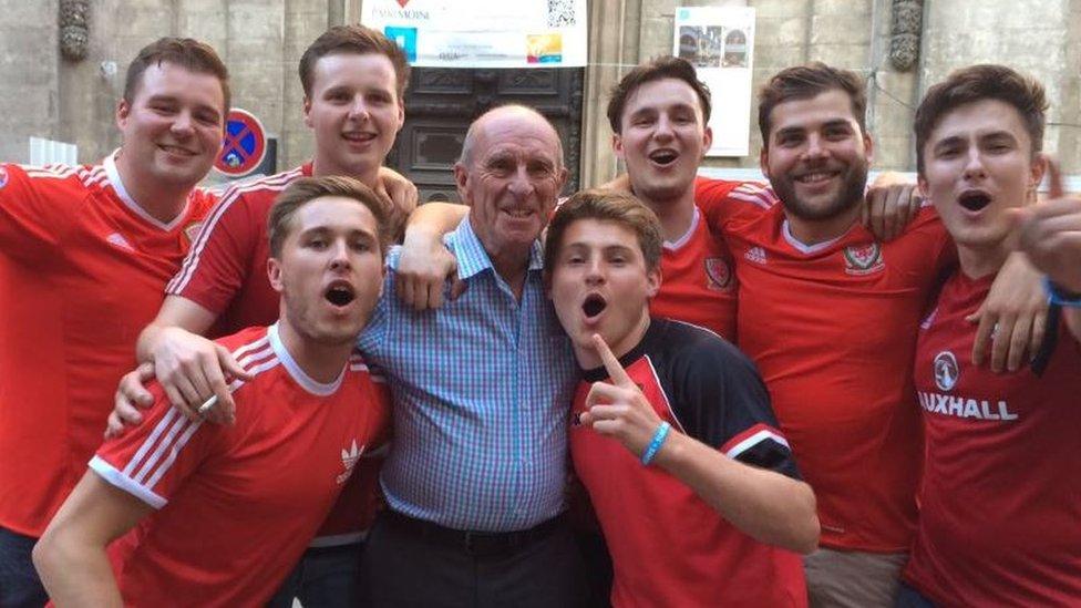 Welsh fans with the late Wales manager Gary Speed's father in Lyon