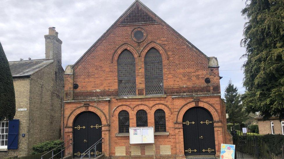 The Methodist church in Doddington, with two entrance doors closed