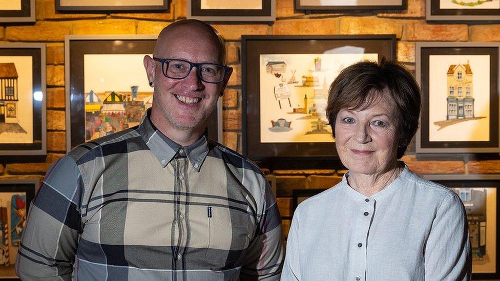 Delia Smith with artist Nick Chinnery