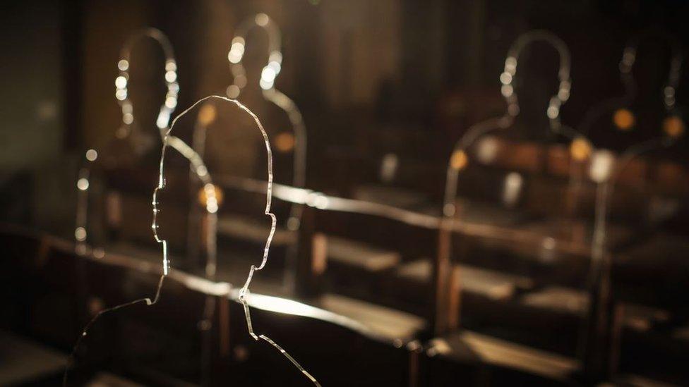 The sitting silhouettes - designed to be dotted around a communal space to mark the men who never came home