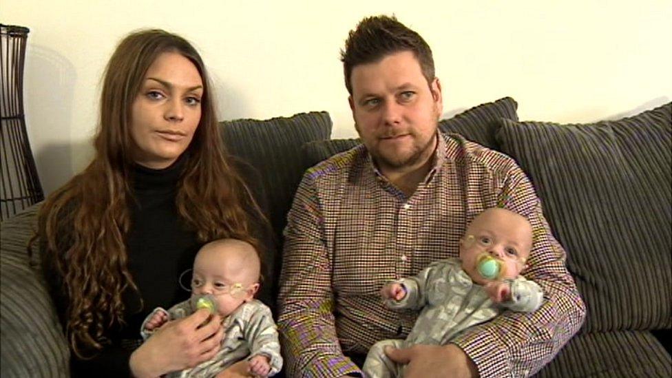 Mum Talia and dad Oliver Keates with twin boys Ashley and Joe