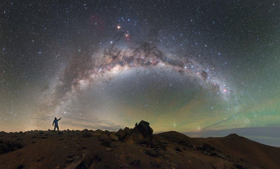 Person stood below a night sky full of stars