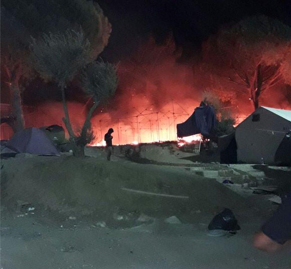 Fire in Moria camp