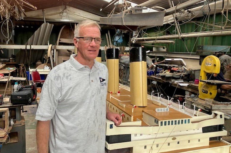 Paul Andrews with his model of Titanic