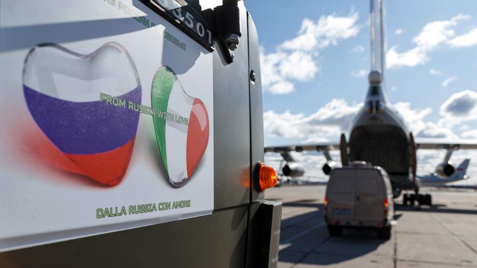 Russian medical aid for Italy, 22 Mar 20 (pic: Tass via Getty Images)