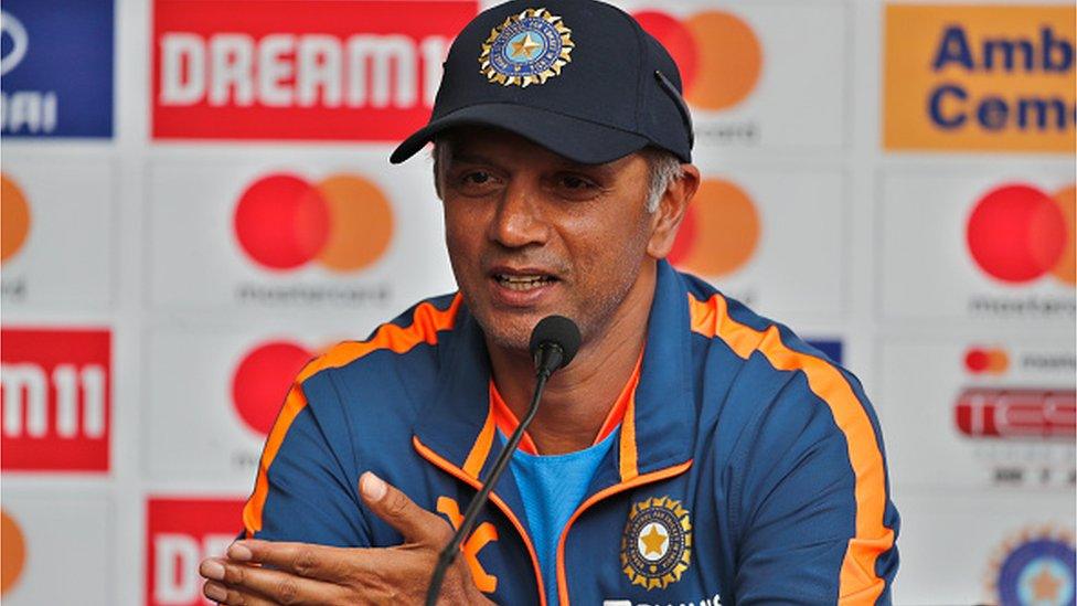 Head coach Rahul Dravid of India speaks during a press conference after the India Test squad training session at Arun Jaitley Stadium on February 15, 2023 in Delhi, India.