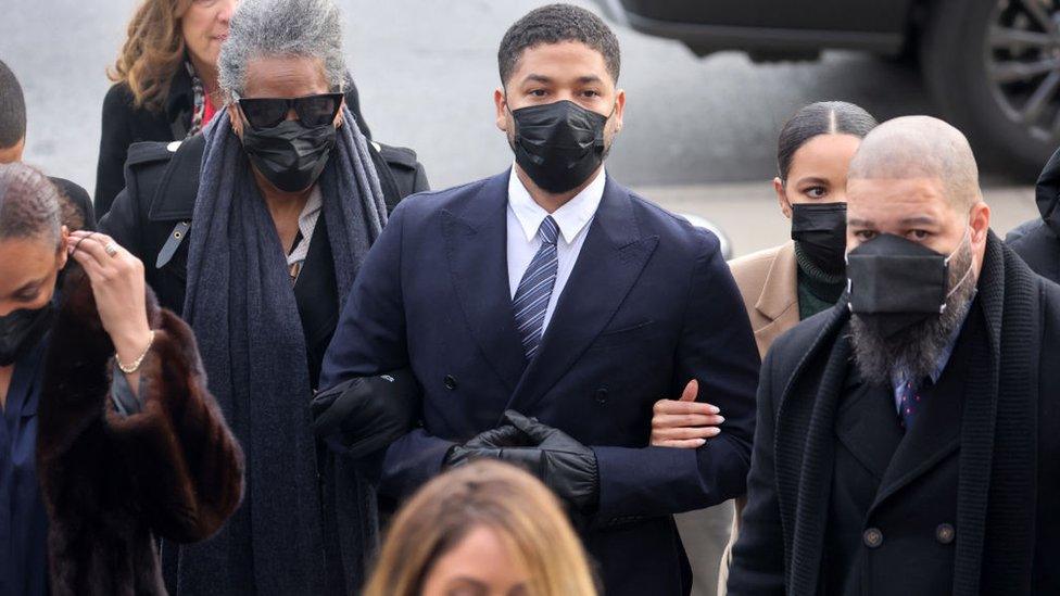 Smollett was embraced by supporters as he entered court on Monday