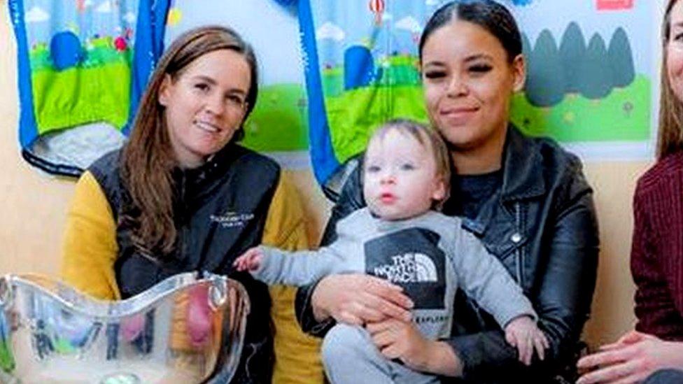 Frankie with his mum alongside Rachael Blackmore