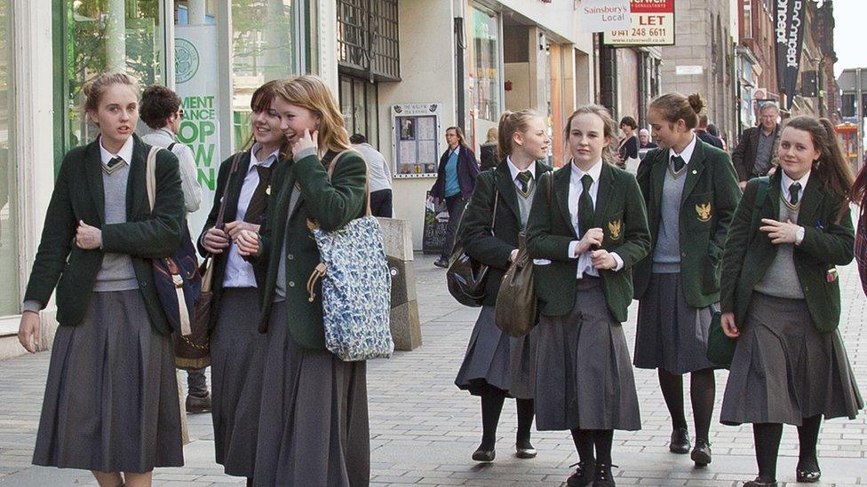 Teenager girls in school uniform