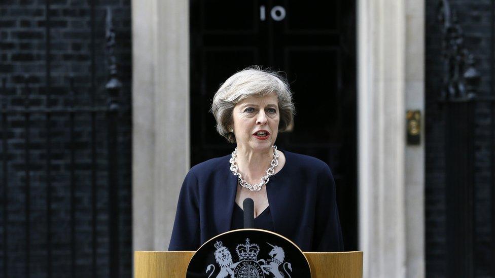 Theresa May outside Downing Street