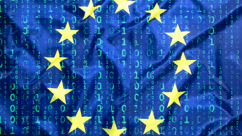 EU flag and cyber