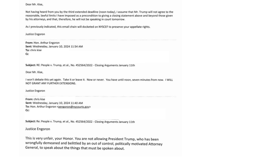 A screenshot of the emails released by the judge, with some email addresses redacted