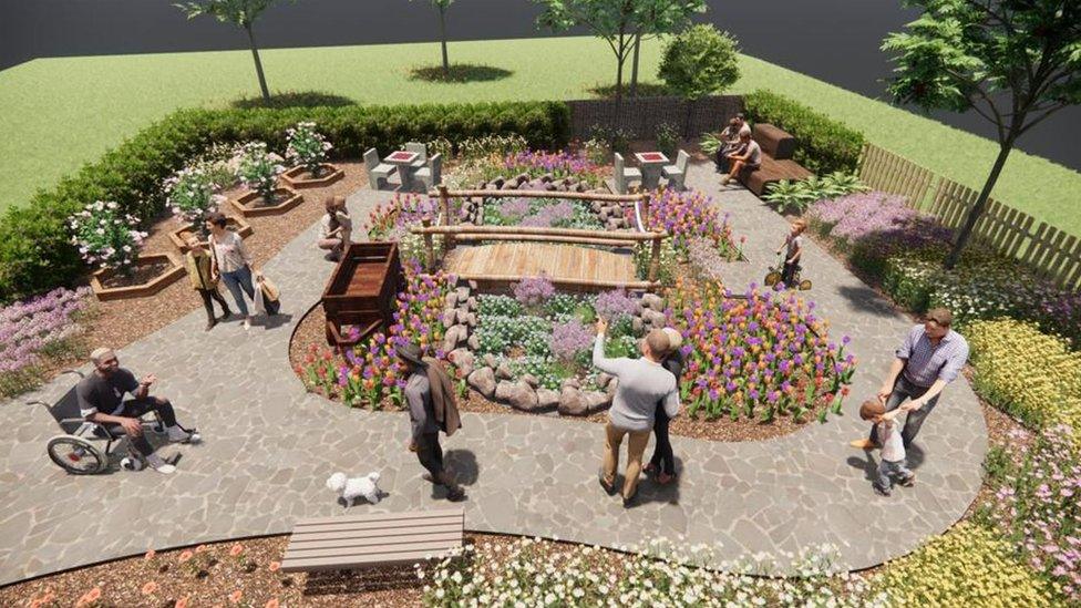 Artist's impression of plan for peace garden