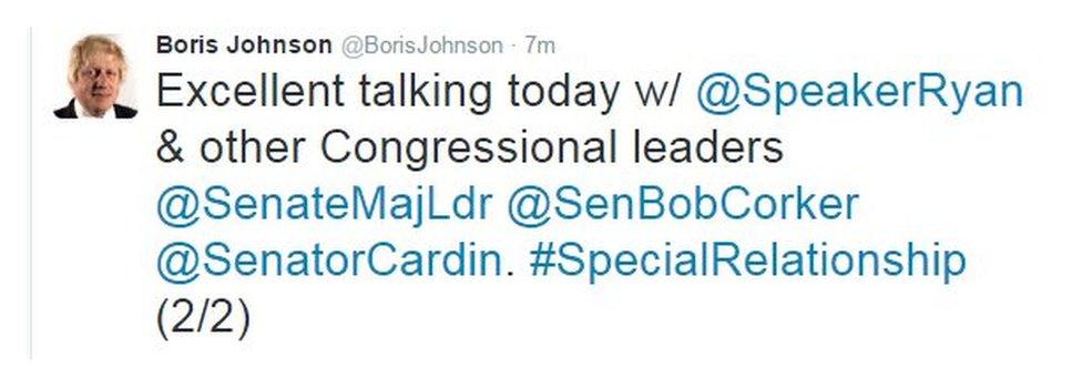 "Excellent talking today w/ @Speaker Ryan & other Congressional leaders "SenateMajLDr @SenBobCorker @SenatorCardin. #SpecialRelationship