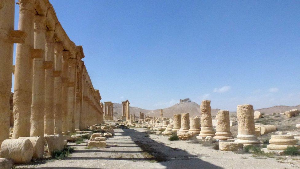 A general view taken on March 27, 2016 shows part of the ancient city of Palmyra, after government troops recaptured the UNESCO world heritage site from the Islamic State (IS) group.