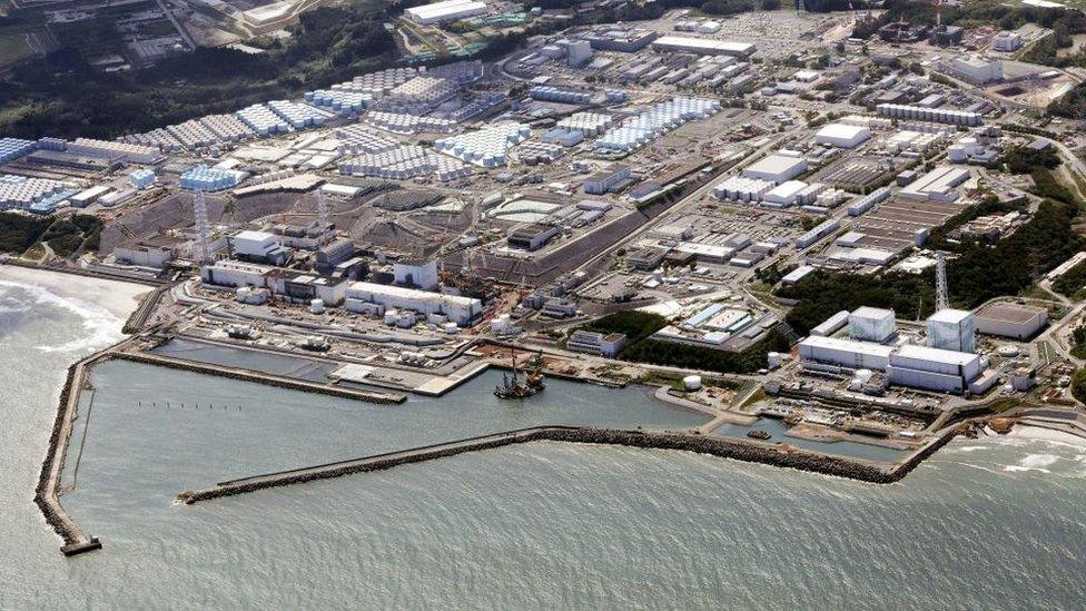 An aerial view shows the Fukushima Daiichi nuclear power plant, which started releasing treated radioactive water into the Pacific Ocean, in Okuma town, Fukushima prefecture, Japan August 24, 2023, in this photo taken by Kyodo.