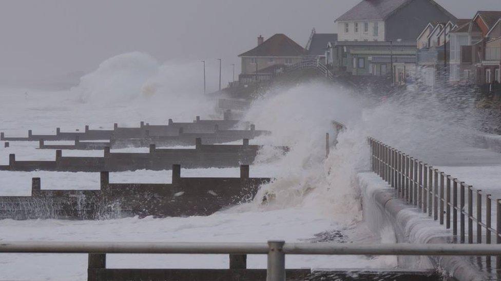 Waves on Tywyn seafront