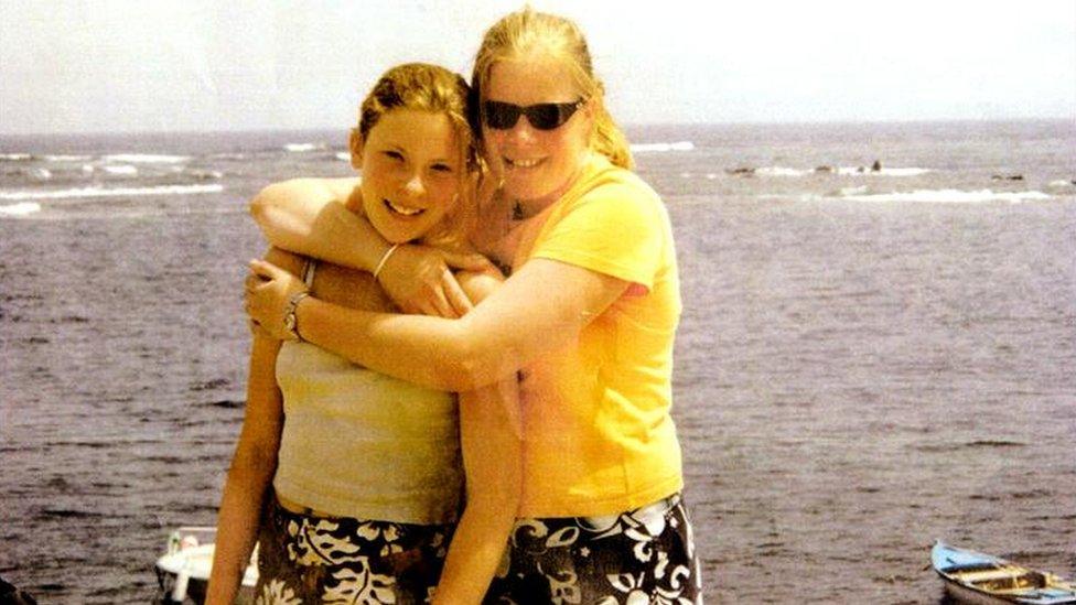 Milly and Gemma on holiday in Lanzarote in 2001