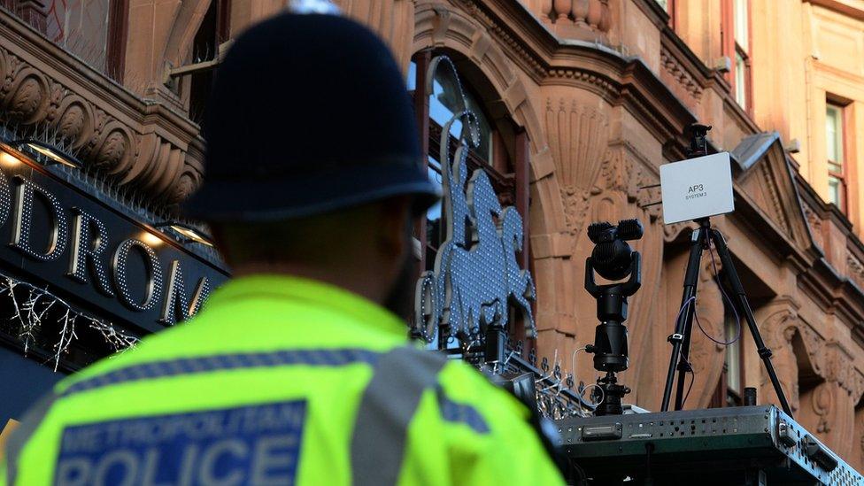 Facial recognition camera being demonstrated in Leicester Square