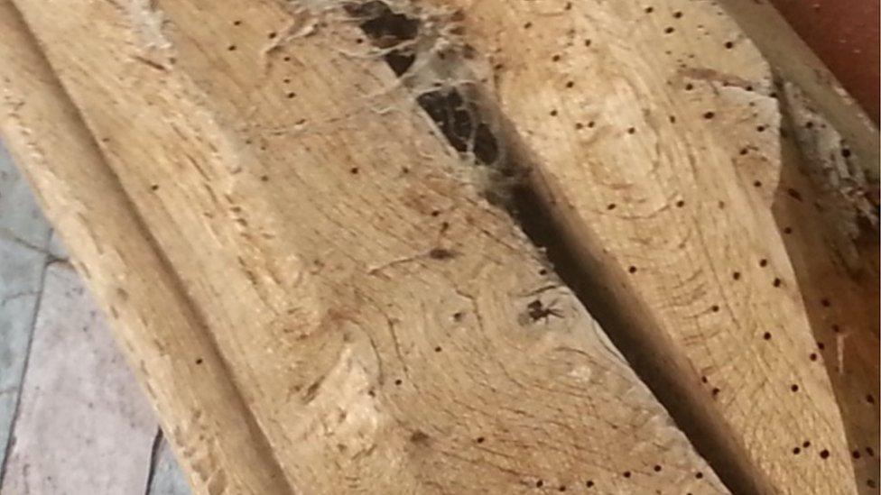 Holes in wooden beam