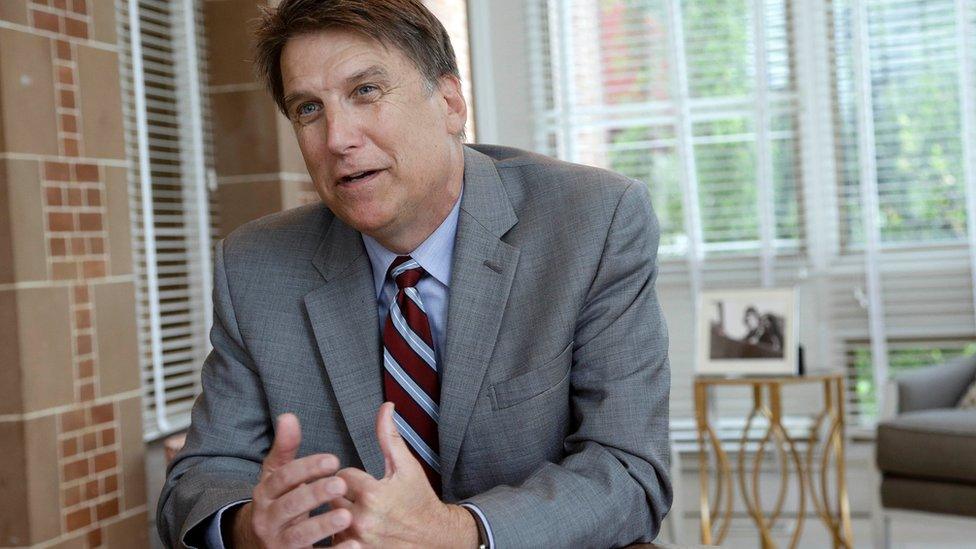 North Carolina Governor Pat McCrory makes remarks during an interview at the governor's mansion in Raleigh, North Carolina