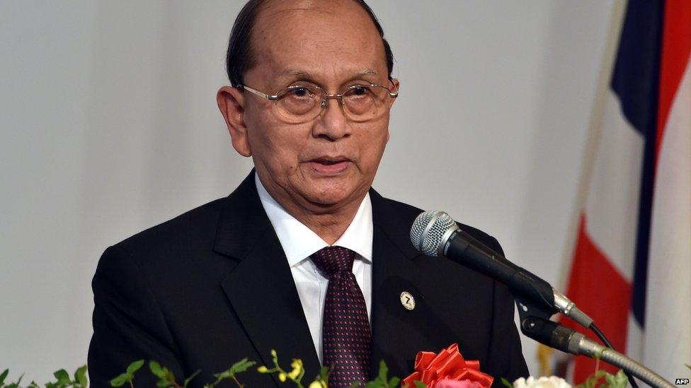 Myanmar President Thein Sein delivers a speech at an economic forum hosted by the Japan External Trade Organization (JETRO) in Tokyo, 3 July 2015