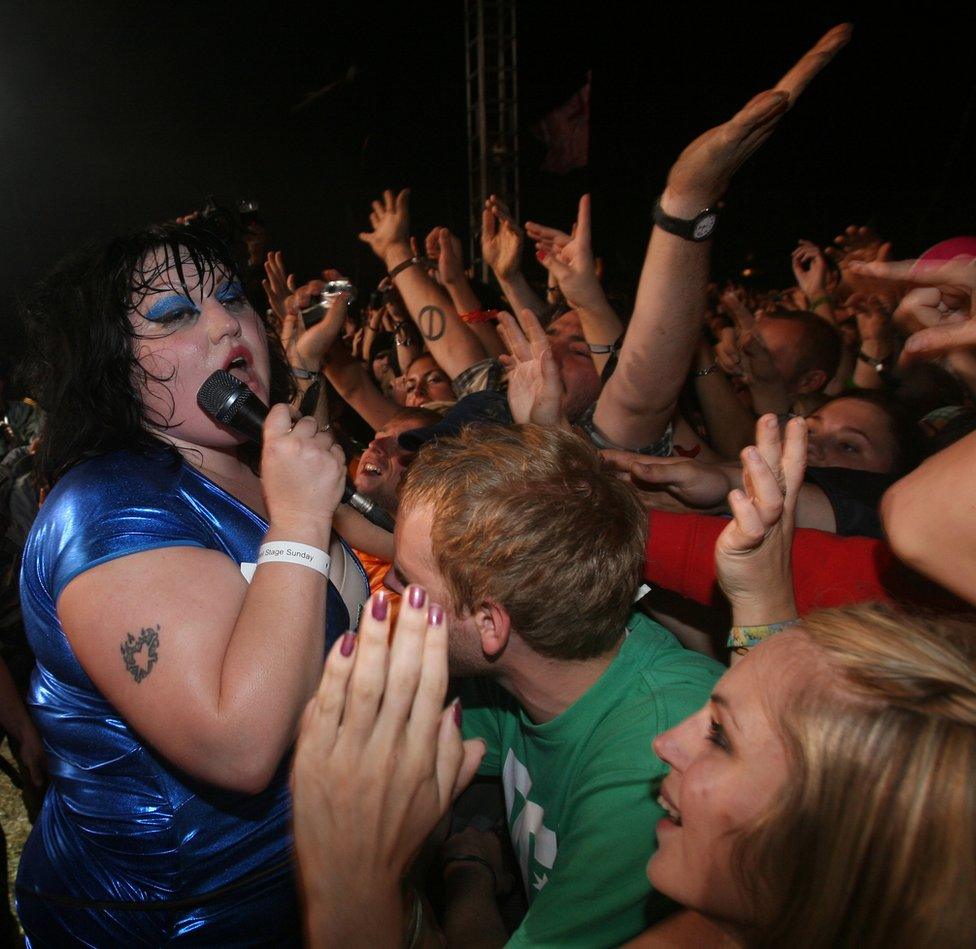 Beth Ditto from the gossip is grabbed by the crowd