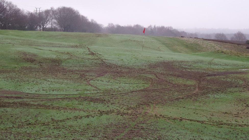 The damage near the 12th green at Notts Golf Club