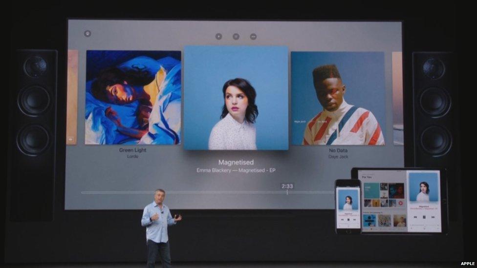 Emma Blackery's EP on screen at the Apple launch event.