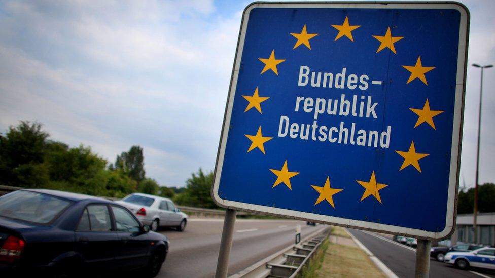 Border sign at Aachen, Germany - file pic