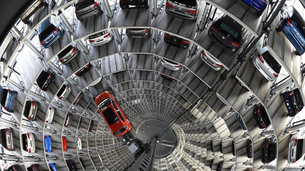 Inside one of VW's car towers in Wolfsburg