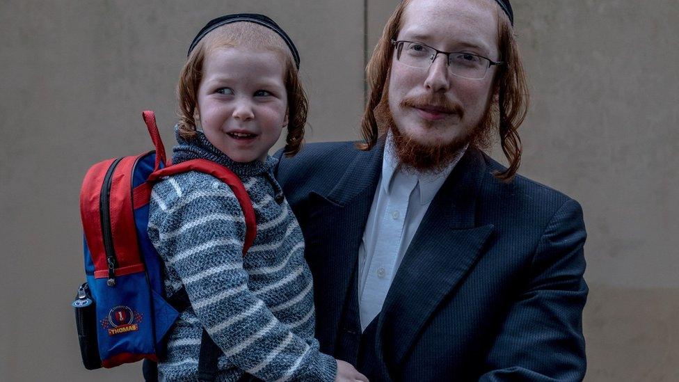 Hasidic father and toddler in Canvey