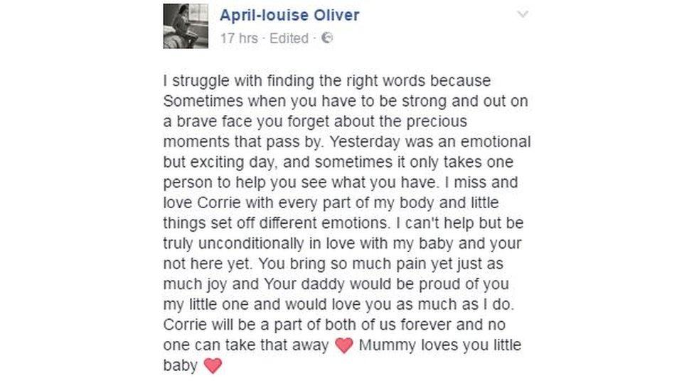 I struggle with finding the right words because Sometimes when you have to be strong and out on a brave face you forget about the precious moments that pass by. Yesterday was an emotional but exciting day, and sometimes it only takes one person to help you see what you have. I miss and love Corrie with every part of my body and little things set off different emotions. I can't help but be truly unconditionally in love with my baby and your not here yet. You bring so much pain yet just as much joy and Your daddy would be proud of you my little one and would love you as much as I do. Corrie will be a part of both of us forever and no one can take that away ❤️ Mummy loves you little baby ❤️