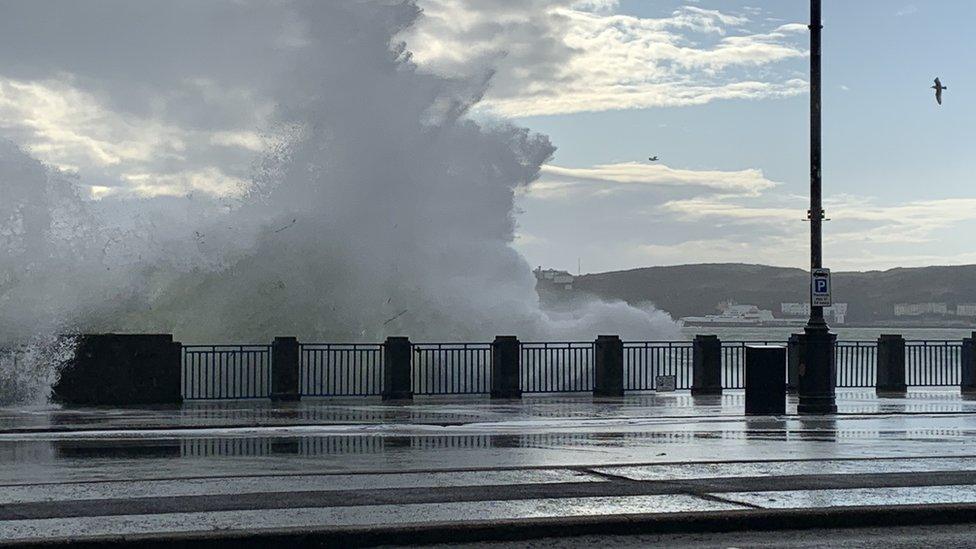 Waves breaking on Douglas Promenade