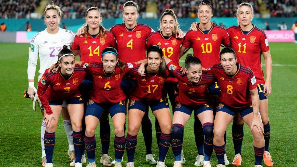 Spain lining up for a pre-match team photo