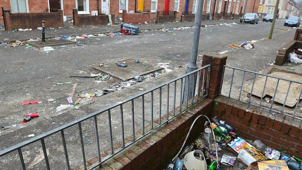 The morning after St Patrick's Day in the Holyland area, where a clean-up is under way