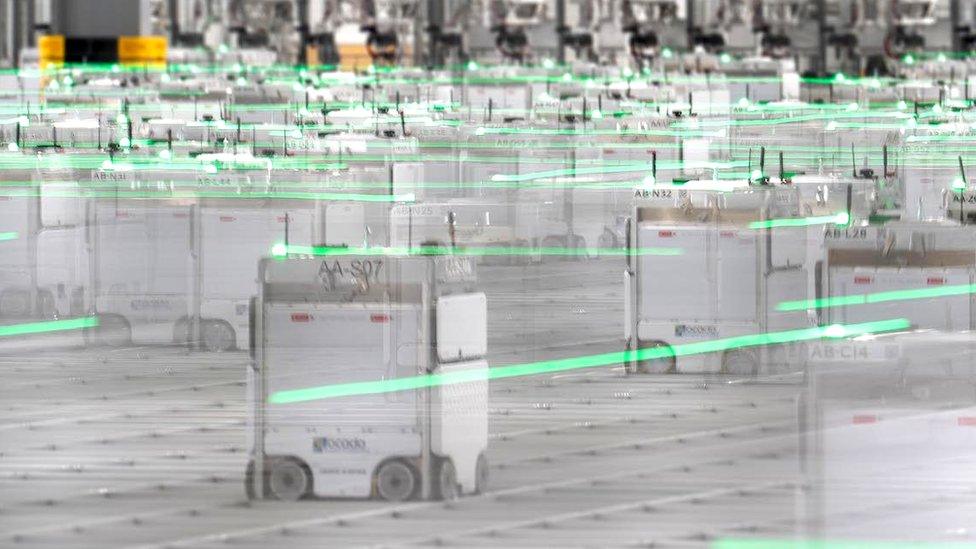 Robots at Ocado's warehouse in Erith