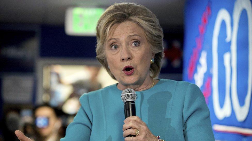 Democratic presidential candidate Hillary Clinton speaks to volunteers at a campaign office in Seattle