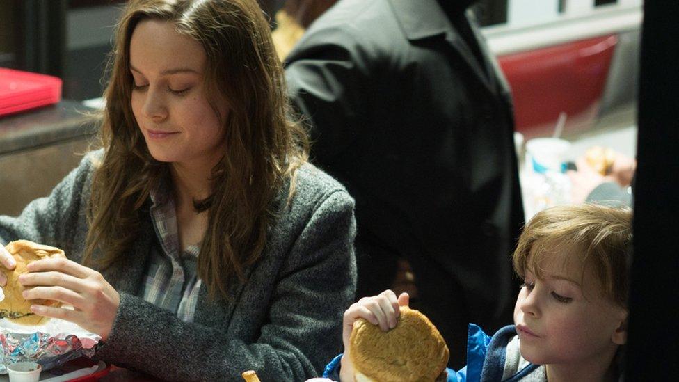 Brie Larson with Jacob Tremblay in Room