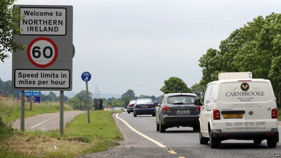 Car pass the border between the Republic of Ireland and Northern Ireland