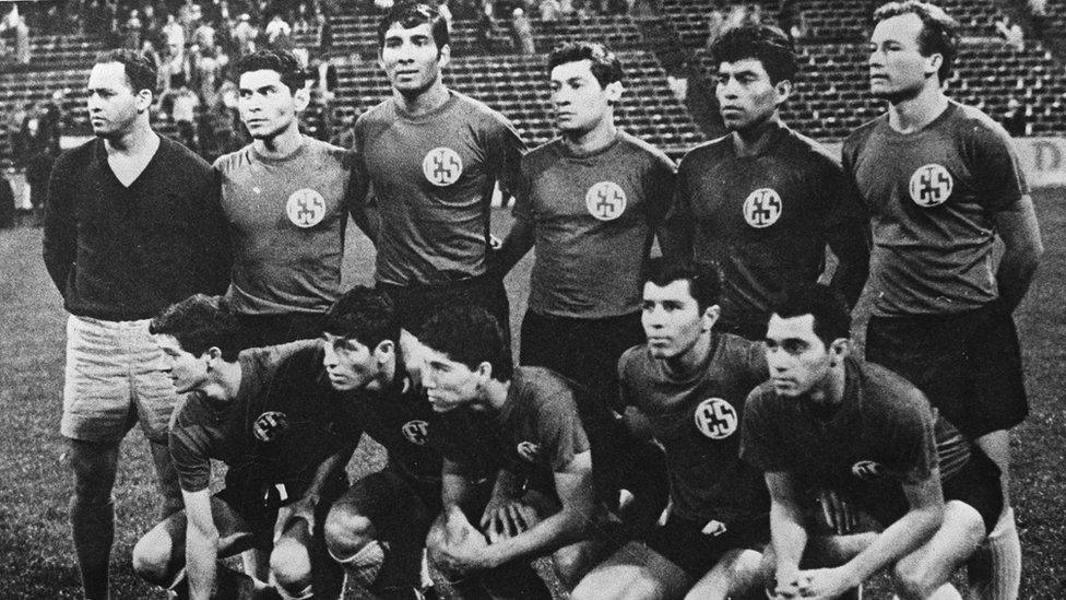 El Salvador's football team ahead of the deciding match with Honduras in June 1969