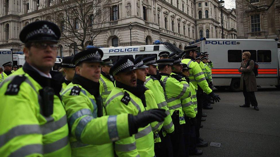 Metropolitan Police officers on duty at a demonstration