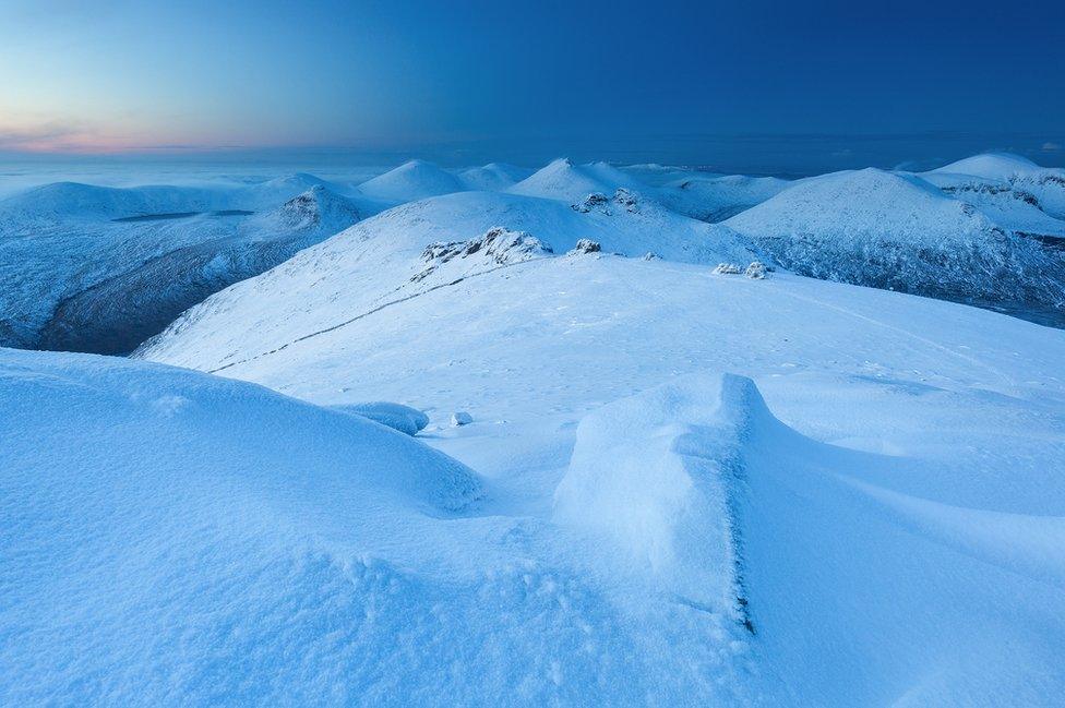 A snow scene on Slieve Binnian in the Mourne mountains in County Down