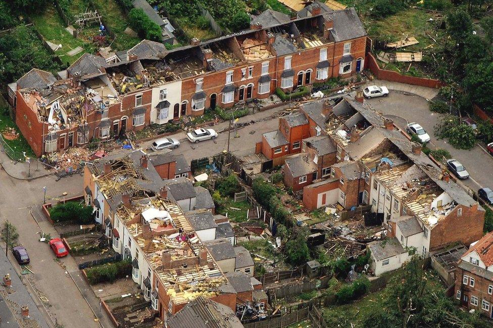 Alder Road seen from the air the day after the tornado hit